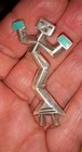 Vintage Native American Cast Kachina Dancer Pin Sterling Silver Turquoise