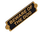 Plastic Beware Of The Dog Warning Security Hanging Sign Plaque Brass Colored