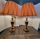 Pair Of Vintage Mcm Heavy Brass Stiffel Style Trophy Urn Lamps With Shades 