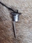 Vintage Ethnic White Metal Kohl Bottle Pendant Stone Inlay Filigree Surma Dani