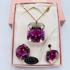 Vintage Genuine Lucite Hand-carved Orchid Necklace   Screwback Earrings Set Nib