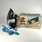 Vintage Ge Spray Steam   Dry Iron Turquoise Power Blue Metal W Box Tested  H1f77