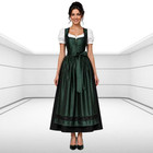 Elegant Dark Green Silk Satin Dirndl Dress     Long Traditional Australian Dress