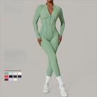 Women s Open Back Yoga Jumpsuit - Half Zip Long Sleeve Gym Workout Bodysuit