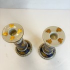 Pair Vintage Asian Porcelain Candlestick Holders Cobalt Blue Gold Gilt 9   