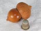 Antique Victorian Carved Nut Wood Acorn Thimble Sewing Case Holder W  Thimble