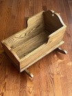 Vtg Handcrafted Solid Wood Rocking Crib Baby Doll Cradle Bed Country Rustic