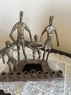 Solid  Bronze Menorah  9 Candle Holders With A Family Of 4 People Judaica 
