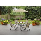 6-piece Outdoor Dining Set W  Foldable Chairs Glass Table Market Umbrella New