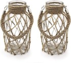 Rustic Hanging Mason Nautical Jar Rope Net Dry Flower Glass Vase With Handle    