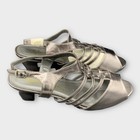 Softwear Women   s Metallic Pewter Strappy Heels 10w Wide Sling Back