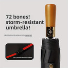 Automatic 12-rib Windproof Large Folding Rain Umbrella Wooden Handle Travel 46in