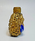1930s Bohemian Czech Gild Filigree Glass Perfume Bottle Jeweled Cabochon