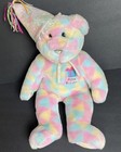 Ty Beanie Buddies 2003 Pastel Tie Dyed Happy Birthday Bear Plush Stuffed Animal
