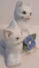 Ceramic Cat Figurine White Kittens Blue Flower Vintage China Kitty