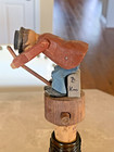 Rare Vintage Anri Italy Wood Carved Bottle Stopper Knockout Mechanical