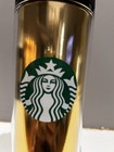 Starbucks Gold Shiny Travel Tumbler Coffee Cup With Lid Mermaid Siren 12 Oz New