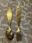 A  Michelsen Sterling Silver 1970 Mr Snowman s Xmas Tree Spoon And Fork Set 2pc