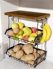 3-tier Fruit Basket For Kitchen Counter With Banana 3-tier With Wood Top
