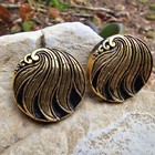 Vintage Black   Gold Glass Buttons Pair - Art Nouveau Leaf Scroll Design
