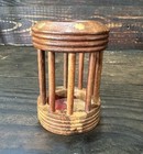 Vintage Mcm Brass Leaf Inlaid Wood Pen Pencil Eyeglass Holder Desk Stand