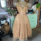1950   s Satin And Lace Hand Beaded Copper Color Cupcake Dress Size Small