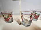 Vintage Red Christmas Bulbs W  Green Ribbon Drinking Rocks Glasses  Set Of 4