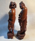 Antique Vintage Chinese Hand Carved Boxwood Figurines Lot Of 2