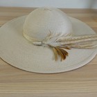Vintage Kentucky Derby Sun Hat Womens Cream White Straw Feather Wide Brim Slyvia