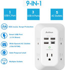 Addtam Usb Wall Charger Surge Protector 5 Outlet Extender With 4 Usb Charging Po