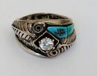 Vintage Southwestern Carolyn Pollack Sterling Silver  Cz Turquoise Ring Size 11