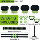 88lbs Adjustable Weight Dumbbell Barbell Kettlebell Set Home Gym Fitness