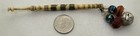 Antique Victorian Spiral Wrapped Bovine Bone Lace Bobbin Spangled Bead Dangles