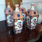Rare Set Of 4 Antique Japanese Imari Porcelain Bottles