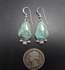 Signed Navajo Royston Turquoise Sterling Silver Earrings Drop Dangle