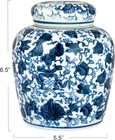 Blue And White Ceramic Ginger Jar With Lid Chinoiserie Porcelain Vase Home Decor