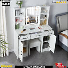 Led Vanity Set Dressing Table Sliding Mirror Makeup Desk Stool Bedroom 3drawers