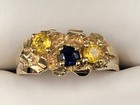 Vintage 10k Yellow Gold Nugget Ring Blue And Yellow Trio Of Gemstones 3g