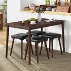 5pcs Dining Table Set For 4 W  4 Upholstered Stools Rubber Wood Legs For Kitchen