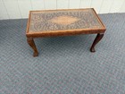 67733 Hand-carved Coffee Table With Glass Top And Floral Design