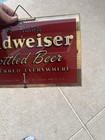 Rare Budweiser Bottled Beer Reverse Glass Sign W original Hanger