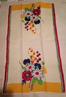Vintage Tea Towel Linen Bright Floral Mcm Retro Kitchen Colorful 30x17
