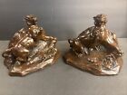 Pair Of Antique Bronzed Bookends lion signed Vieth numbered animal france 1940