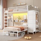 Bunk Bed Twin Over Twin With Hall Tree  L-shaped Bunk Bed With Desk  Kids Bed