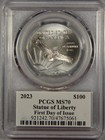 2023  100 Platinum American Eagle 1 Oz Pcgs Ms70 Statue Of Liberty Fdoi Hall Sig