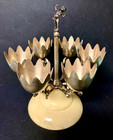 Ornate Vintage - Alabaster   Cast Metal - 6 Cup Egg Holder W  Figural Handle