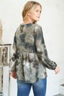 Womens Plus Size Olive Tie Dye Top 2x Waffle Knit Long Sleeve