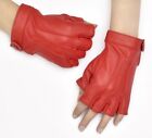 Women Genuine  Soft Sheepskin Leather Half Finger Driving Gloves  