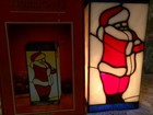 Vintage Genuine Stained Glass Christmas Lighted Hurricane Santa Lamp 9 