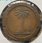 1847 Liberia 2 Cents Km  2 Xf Slight Rim Dings